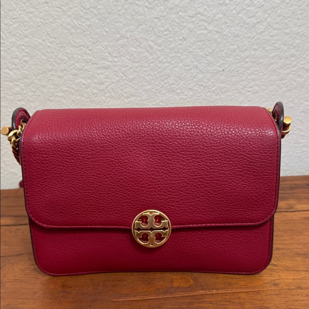 Tory Burch Chelsea Elegant Red Leather Crossbody Bag